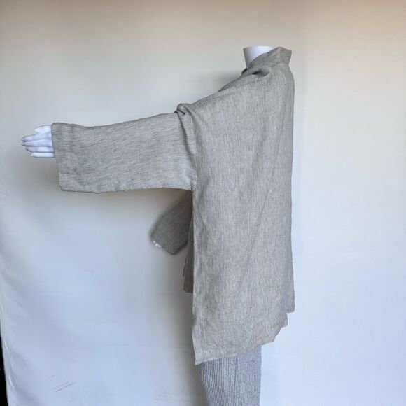 Eskandar Beachy STITCH EFFECT LINEN Stripe Blazer WIDE CHINESE COLLAR JACKET - Picture 6 of 16